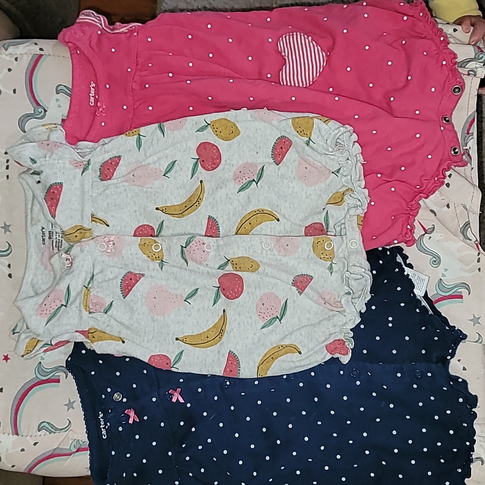 Bundle Lot of 3 Baby Girl Summer Sleeveless Short Romper Onesie Fruit  9M